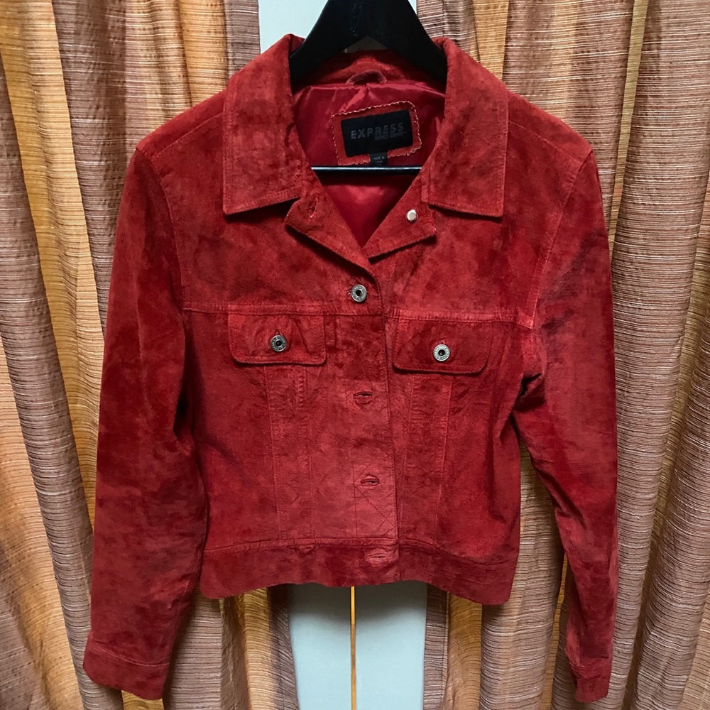 Express World Brand Vintage Leather Jacket, Red, Medium